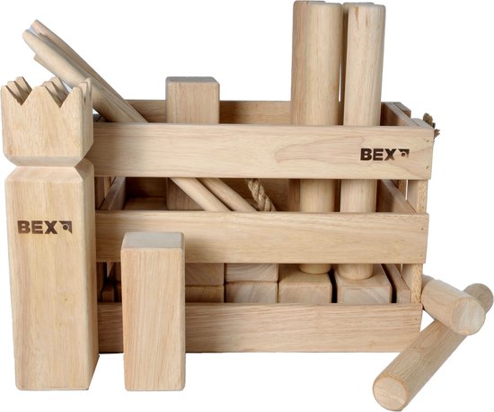 Bex sport Kubb Viking Original -blanco koning Rubberhout in houten kist